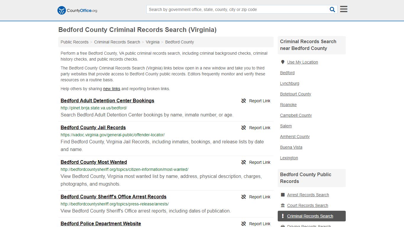 Criminal Records Search - Bedford County, VA (Arrests, Jails & Most ...